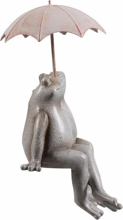 Hi-Line Gift Ltd. Sitting Couple Frogs W/Umbrella Garden Statue Yard Decor