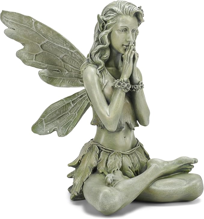 Napco Zen Flower Fairy Pale Green 11 Inch Resin Stone Outdoor Garden Statue