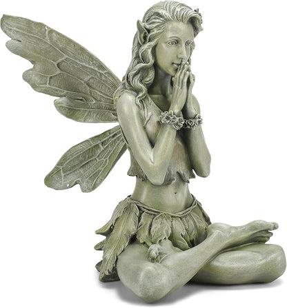 Napco Zen Flower Fairy Pale Green 11 Inch Resin Stone Outdoor Garden Statue