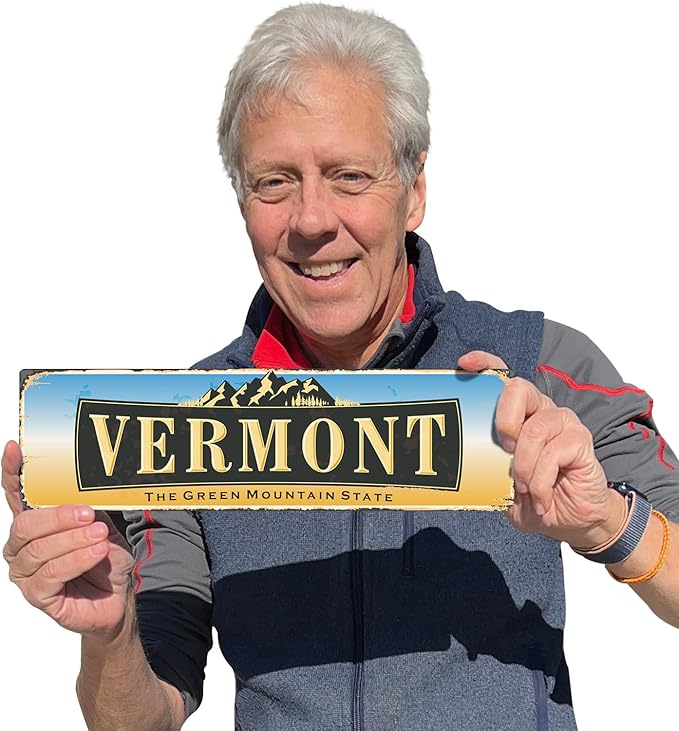 SmartSign 4 x 14 inch Vermont State Vintage Metal Sign “The Green Mountain State”, 40 mil Rustproof Aluminum with Clear Overcoat, Retro Wall Décor, Multicolor, Made in USA