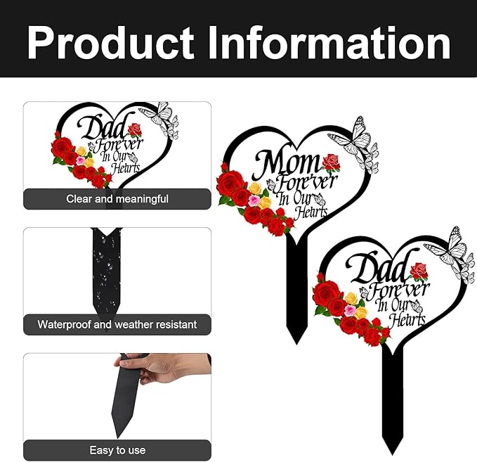 OZIO Memorial Plaque, Dad-b Color, Modern Style, Stainless Steel Metal, Heart Themed Memorial Grave Markers, 0.3x8x14 inches, Outdoor Floor Mount, Wide Cemetery & Garden Use