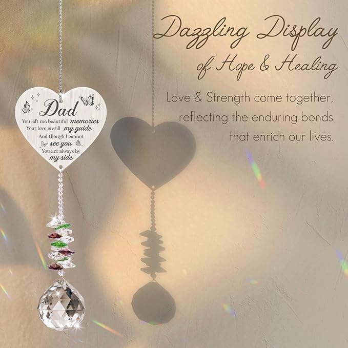 Memorial Gifts for Loss of Dad,Memorial Crystal Suncatcher Ornament, Sympathy Gifts for Loss of Father,Hanging Crystals Ornament for Window Rainbow Maker Prisms Home Decor Gift