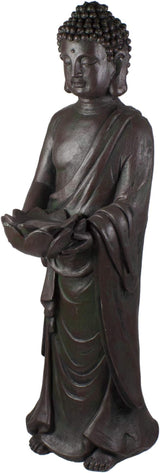19.5" Gray Standing Buddha with Lotus Outdoor Garden Statue