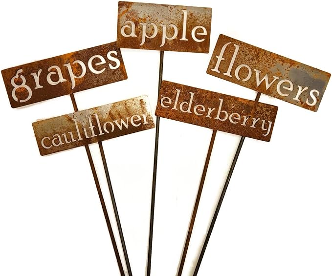 Classic Metal Garden Markers 19 Inches Tall (Bulk Discount Five Markers, Naturally Rusted)