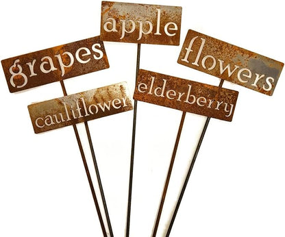 Classic Metal Garden Markers 19 Inches Tall (Bulk Discount Five Markers, Naturally Rusted)