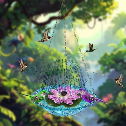 Hanging Bird Bath with Solar Fountain, Multi Functional Lotus Bird Bath Bubbler Birdbath Water Fountain Pump for Hummingbird Feeder Drinking