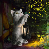 Solar Cat Garden Statue - Outdoor Cat Statues with Lantern Lights for Garden Yard Art Lawn Ornaments Porch Patio Balcony Home House Gardening Gifts for Women Grandma Mom