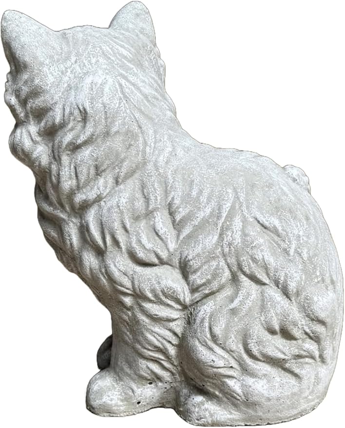 Solid Rock Stoneworks Furry Cat Concrete Garden Statue, 11 Inches Tall, Memorial
