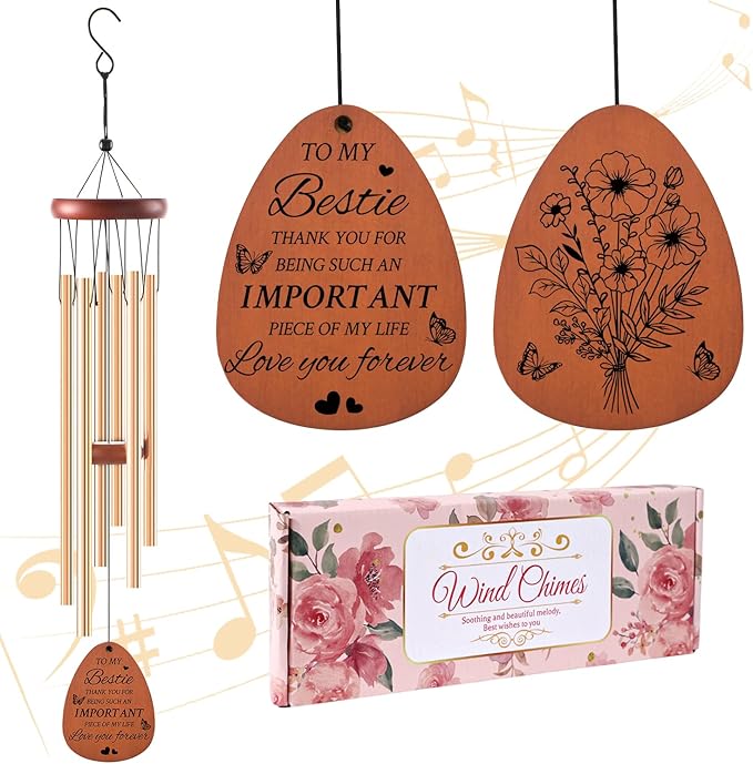Besties Wind Chimes Gifts - Best Friend BFF Christmas Birthday Gift f, Wind Chime for Outside Garden Yard Decor Women Friend Sister Female Long Distance Friendship Presents