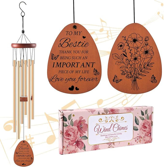 Besties Wind Chimes Gifts - Best Friend BFF Christmas Birthday Gift f, Wind Chime for Outside Garden Yard Decor Women Friend Sister Female Long Distance Friendship Presents