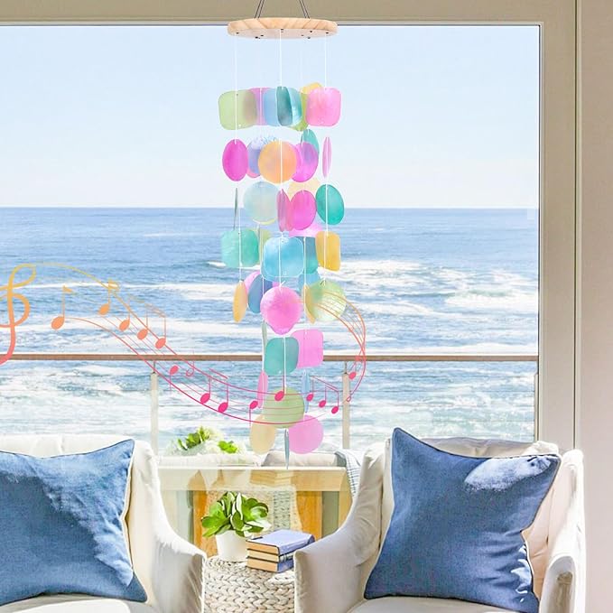 MUMTOP Shell Wind Chimes for Outside Clearance, Tropical Colorful Capiz Shell Wind Chime for Patio,Indoor,Outdoor,Garden,Yard,Coastal,Beach Decor or Gifts for Women,Girl