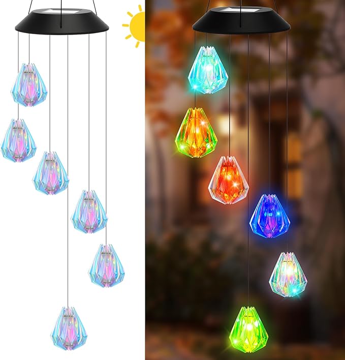 VIHOSE Solar Wind Chimes Lights Outdoor, Color Changing Hanging Solar Wind Chime, Laser Ball Mobile LED Lights for Outside Garden Yard Patio Decor, Waterproof