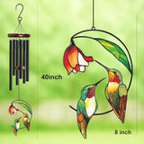 Personalized Metal Wind Chime Garden Sign, 40 Inch Outdoor Colorful Bird & Flower Memorial Decor, Yard Hanging Plaque for Patio Porch Lawn (JSTY364)