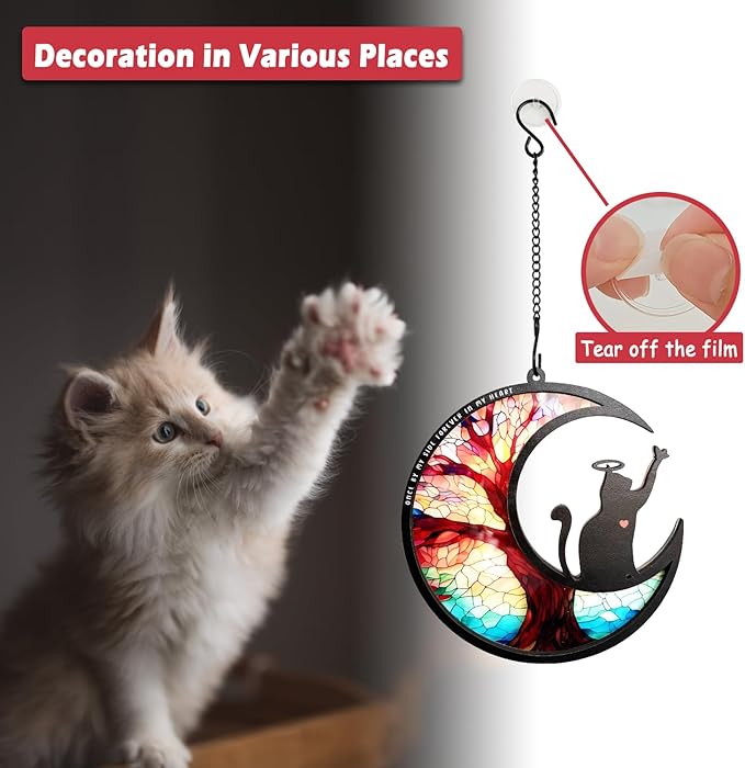 BamLue Pet Memorial Suncatcher for Window Decoration Ornament, Cat Memorial Gifts Loss of Sympathy for Pet Lover Cat Sun Catchers, Double-Layer DIY Life Tree of Loss of Sympathy Memories Gift