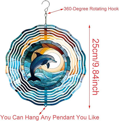 Metal 3D Wind Spinners Outdoor Dolphin Decorations Hanging, Festive Gifts for Women Mom Grandma, 25cm/ 9.84in 3D Wind Spinners for Garden Decor for Patio,Yard,Outdoor