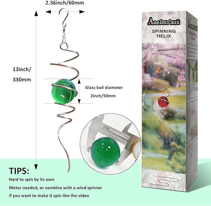 Aoedelyart Wind Spinner Tail Gazing Ball Spiral Decorative Wind Spinners Sun Catcher 11inch Tail and 2 inch Glass Orb. Indoor Outdoor Garden Decoration Wind Spinner Stabilizer -13 inch Height (Green)