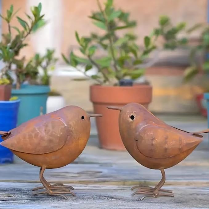 2Pcs Iron Bird Figurine Desktop Ornament Decoration Decorative Statue Garden Ornament Decoration Outdoor Rusted Metal Bird Statue