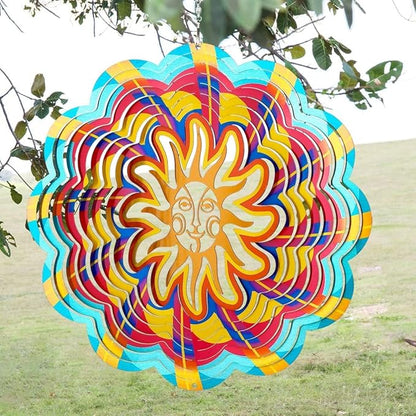 Wind Spinners Outdoor, 12 Inch Sun Face Smiley Stainless Steel Spinfinity Wind Spinner, Wind Chimes for Outside, 3D Hanging Kinetic Sculpture Suncatcher, Metal Spin Art Garden Ornament Gifts