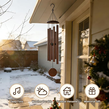Wind Chimes for Outside with Classic Sound, Coolest Aluminium Metal Windchimes Outdoors with Pine Wood Striker, Unique Gift for Mom, Garden Decoration(32" Brown)