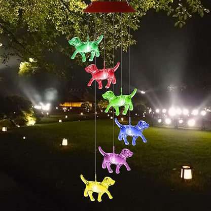 Dog Solar Wind Chimes for Outside Colors Changing Lights Outdoor Waterproof Multicolor Wind Chime Gifts for Mom Grandma Mobile Hanging Windchimes for Garden Party Yard Window Decor