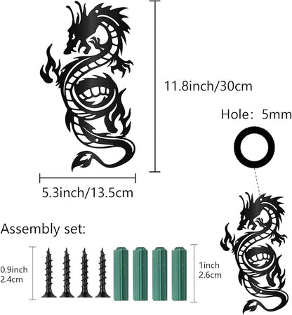 CREATCABIN Metal Dragon Wall Art Black Iron Signs Asia Japanese Chinese Dragon Sculpture Hanging Hollow Wall Artwork Ornament Decoration for Living Room Office Outside Garden Balcony 11.8 x 5.3 Inch