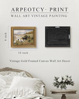 ARPEOTCY Vintage Gold Framed Wall Art, Retro River Dog Landscape Paintings, 8x10 inch Small Canvas Prints Artwork with Antique Frame, Victorian Wall Picture Decor for Room Gallery Living Room Shelf