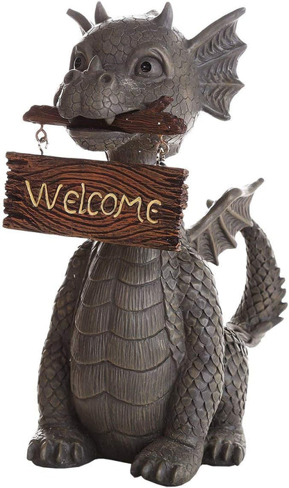 Pacific Giftware Garden Dragon Welcome Dragon Garden Display Decorative Accent Sculpture Stone Finish 10 Inch Tall