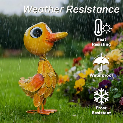 Metal Garden Statue Decor for Outside,Yellow Duck Garden Sculptures Lawn Ornaments Garden Yard Art for Backyard Patio Decoration