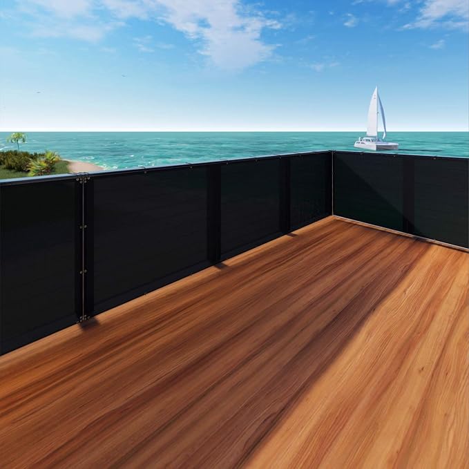 Windscreen4less 3'x10' Deck Balcony Privacy Screen for Deck Pool Fence Railings Apartment Balcony Privacy Screen for Patio Yard Porch Chain Link Fence Condo with Zip Ties Black