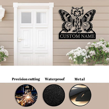 Custom Butterfly Metal Sign,Personalized Butterfly House Number Signs,Personalized Gardener Name Sign,Garden Patio Wall Decor (Style-6)