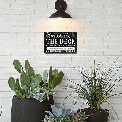 ZiCooL Metal Welcome to The Deck Wall Art, Creativity Art Decorations, Garden Sign Outside Decor，Wall Sculpture， Hanging Sculpture for Living Room Dining Room Bedroom Yard Outdoor Decor