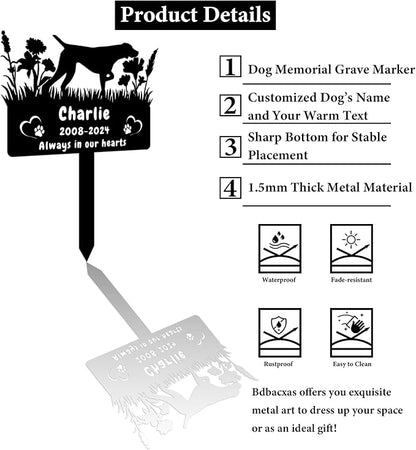 Custom German Shorthaired Pointer Dog Memorial Grave Marker,Personalized Flora Dog Memorial Stake,Dog Memorial Plaque Burial Stake Engraved Sign,Dog Sympathy Grave Stake,Dog Statue Headstone