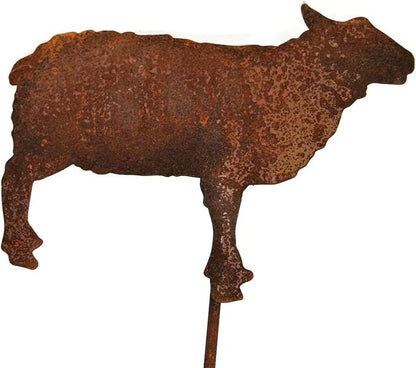 Pets and Farm Animals Metal Garden Landscape Stake (9" Wide Sheep on Stake, Naturally Rusted)