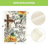 AVOIN colorlife Sunflower Spring Summer Garden Flag 12x18 Inch Double Sided Outside, With God All Things Are Possible Floral Yard Outdoor Decoration