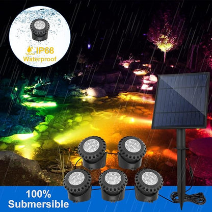T-SUN Solar Pond Light LED Underwater Pond Light Solar Fountain Lights IP68 Waterproof Pond Lights for Aquarium Garden Waterfall Fish Trank(5 Lights-RGB)