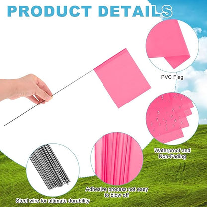 M METERXITY 20-Pack Blank Marking Flags, 15x5.1x4 Inch Waterproof Yard Flags Marking for Lawn/Garden/Irrigation/Landscape/Sprinkler/Survey/Dog Training/DIY [Pink]