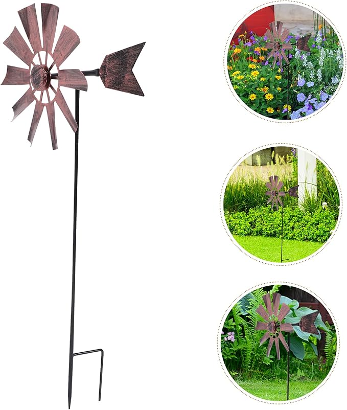 VOSAREA Outdoor Yard Windmill Wrought Iron Metal Windmill Metal Wind Spinner Wind Sculptures Spinners Yard Decor Pinwheel for Garden Yard Lawn Patio Decoration