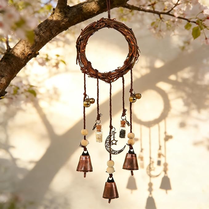 2 Pieces Witch Bells for Door Knob for Protection Hanging Bell Wind Chimes Handmade Decorative Bell for Boho Home Room Witchy Decor (Retro red)
