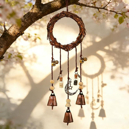 2 Pieces Witch Bells for Door Knob for Protection Hanging Bell Wind Chimes Handmade Decorative Bell for Boho Home Room Witchy Decor (Retro red)