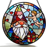 Funoasis Stained Glass Window Hanging Suncatcher - 6.3 Inches Cupid's Arrow of Love and Gnome Ornaments Sun Catcher Home Decor Valentine's Day Gift