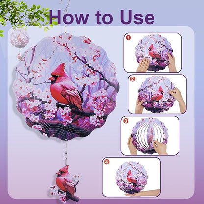 Cardinal Wind Spinners Outdoor - 3D Metal Wind Spinner for Yard and Garden Art Decor, Hanging Kinetic Wind Spinners, 12 Inch Bird Wind Sculpture, Cardinal Gifts for Women Men
