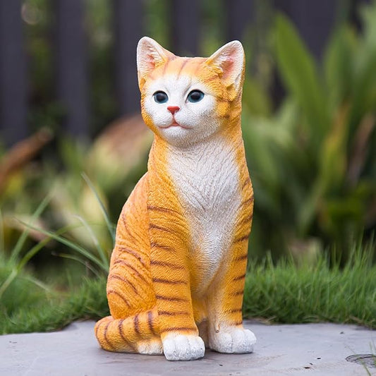 Outdoor cat Sculpture Garden Decoration Lawn Decoration, Yellow Kitten Statue for Patio, Lawn, Yard Decoration, Cute Kitten Gift Large Size: 10.8 inches