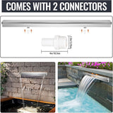 Pool Waterfall Fountains, Stainless Steel Rectangular Pool Waterfall Spillway with Pipe Connector for Indoor/Outdoor Decorative (59.1 Inch)