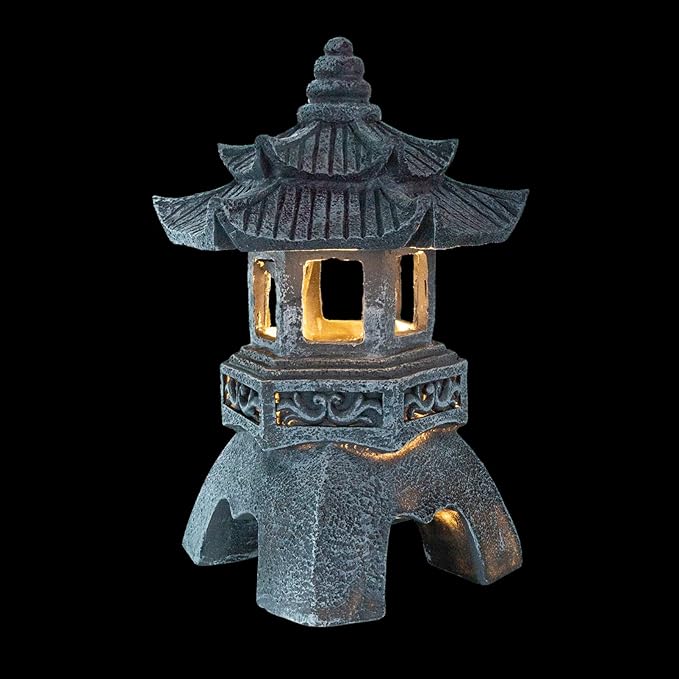 Yardwe Solar Pagoda Lantern Garden Statue Indoor Outdoor Zen Asian Decor for Landscape Balcony Garden Patio Porch Yard Ornament Grey