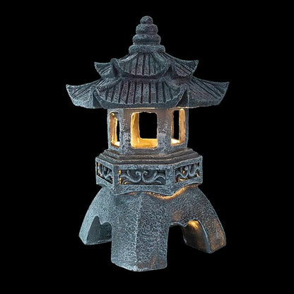 Yardwe Solar Pagoda Lantern Garden Statue Indoor Outdoor Zen Asian Decor for Landscape Balcony Garden Patio Porch Yard Ornament Grey