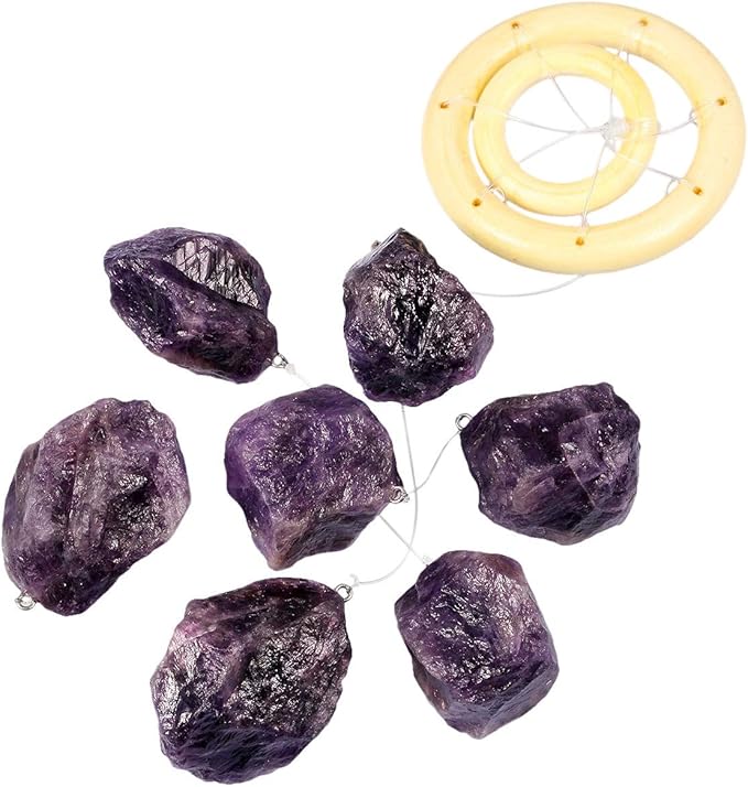 Nupuyai Wind Chimes - Unique Raw Stones Wind Chimes for Indoor Outdoor, Healing Stone Windchime Hanging Ornament for Home Garden, 17.7-21.7'', Amethyst