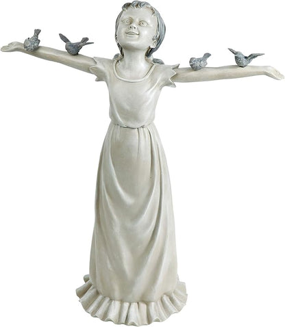 Design Toscano Basking in Glory Little Girl with Birds Outdoor Garden Statue, Large, 29 inches tall, Cast Stone Resin, Two Tone Stone Finish