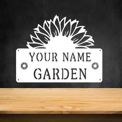 CFC0121323 Sunflower Metal Signs, Flowers Garden Plaque for Mom Grandma,Custom name Metal Garden Signs Outdoor Decor,Rustic Decorations for She Shed, Potting Shed, Housewarming Gifts