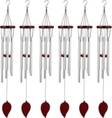 Yahenda 6 Pcs 28 Inch Rustic Wind Chimes for Outside Deep Tone Wind Chimes with 6 Aluminum Tubes Memorial Coolest Windchimes Outdoors for Farmhouse Garden Patio Home Decor (Redwood, Sliver)