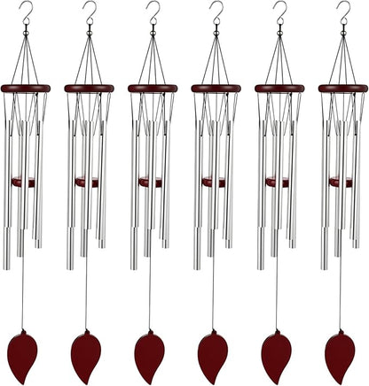 Yahenda 6 Pcs 28 Inch Rustic Wind Chimes for Outside Deep Tone Wind Chimes with 6 Aluminum Tubes Memorial Coolest Windchimes Outdoors for Farmhouse Garden Patio Home Decor (Redwood, Sliver)